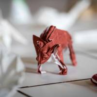 An origami creation made from chopstick sleeves that is part of Yuki Tatsumi’s collection is displayed. A unique 'Japanese tip': The origami art left by diners