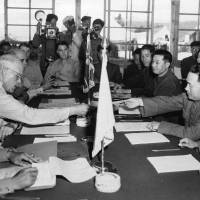 Maj. Gen. Blackshear Bryan (left) exchanges credentials with Lt. Gen. Lee Sang Cho at the Military Armistice Commission on July 27, 1953. Re-examining the Korean armistice: Give peace a chance
