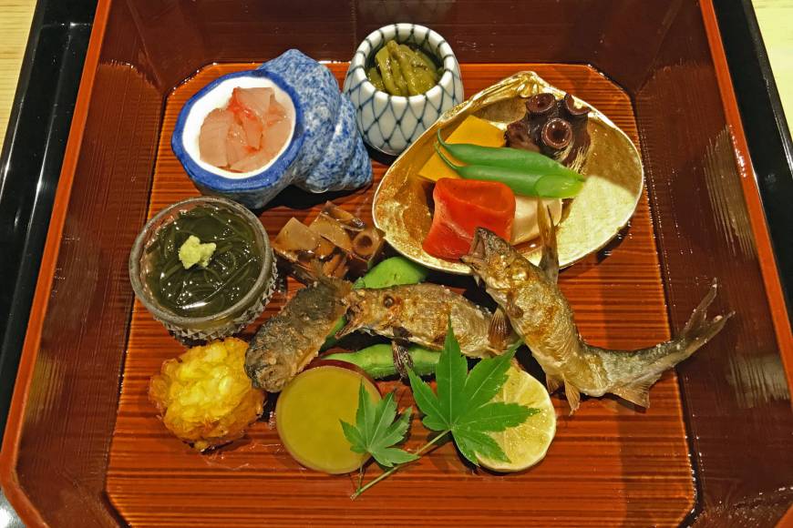 Karatsu The main event: Ayu (sweetfish) formed the centerpiece of the hassun course, which sets the meal's seasonal theme. | J.J. O'DONOGHUE