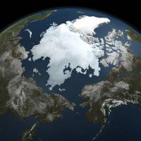 Arctic sea ice is seen in September 2005. Melting ice in Arctic Ocean opening up new faster, cheaper energy trade route