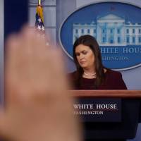 U.S. White House Press Secretary Sarah Huckabee Sanders holds the daily briefing at the White House in Washington Tuesday. Sarah Sanders claim of more black jobs during Trump era than in Obama's is dead wrong