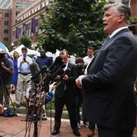 Kevin Downing, with the defense team for Paul Manafort, speaks briefly to the media in Alexandria, Virginia, on Friday. Another trial looms for ex-Trump campaign chairman Manafort