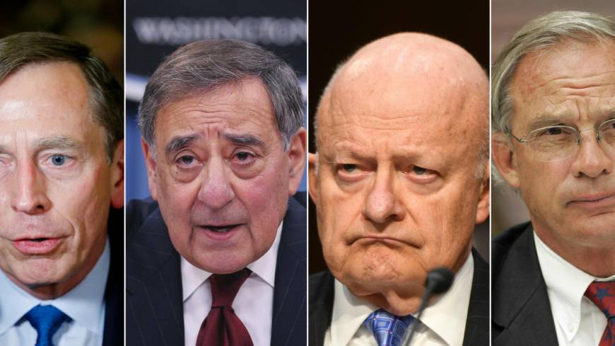 Denouncing “security clearances used as a political tool” were ex-CIA directors (from left) Michael Hayden, David Petraeus, Leon Panetta, James Clapper, Porter Goss and George Tenet Former CIA directors issue unprecedented Trump condemnation