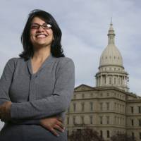 Rashida Tlaib, a Democrat, is photographed outside the Michigan Capitol in Lansing in 2008. The Michigan primary victory of Tlaib, who is expected to become the first Muslim woman and Palestinian-American to serve in the U.S. Congress, is rippling across the Middle East. Michigan attorney set to be first Muslim woman in Congress, looks to go after 'bully' Trump