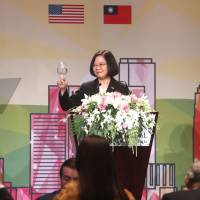 This photograph by Taiwan agency CNA Photo taken on Sunday shows Taiwan President Tsai Ing-wen speaking during her visit to Los Angeles during a stopover en route to allies Paraguay and Belize. Tsai Ing-wen on Monday pledged to promote regional stability in the first public talk given by a Taiwanese leader while transitting in the United States since 2003 in a move bound to rile China. U.S. denies China policy shift after Taiwanese leader gives speech in LA