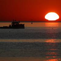 A lobster boat heads out to sea at sunrise off shore from Portland, Maine. last September. New 2018 data indicate that the Gulf of Maine, one of the fastest-warming bodies of water in the world, is in the midst of an all-time hot stretch. Waters off New England in midst of record year for warmth