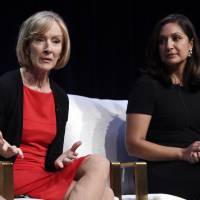 Judy Woodruff, anchor and managing editor of “PBS Newshour,” takes part in a panel discussion with national correspondent Amna Nawaz during the 2018 Television Critics Association Summer Press Tour at the Beverly Hilton, Tuesday in Beverly Hills, California. PBS anchor Judy Woodruff: Got lump in throat telling of Trump inaccuracy