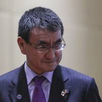 Foreign Minister Taro Kono arrives for the ASEAN-Japan Ministerial Meeting on the sidelines of the 51st ASEAN Foreign Ministers’ Meeting in Singapore on Thursday, where he briefly met with North Korean counterpart Ri Yong Ho. Despite summits with Moon, Xi, and Trump, Kim Jong Unshows no signs of wanting to meet Abe anytime soon