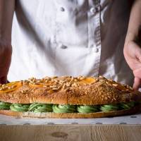 Mixed cuisine: Takashi Ochiai’s coca de Sant Joan (Saint John’s cake) pastry filled with a green tea cream. Takashi Ochiai's patisserie is no cookie cutter