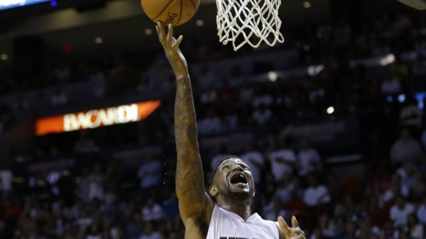 Miami’s Udonis Haslem is seen in an April 2014 file photo. Haslem has played for the Heat since 2003. Udonis Haslem says he's discussed return to Heat for 16th season