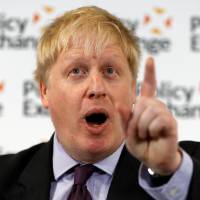 Boris Johnson, Britain’s foreign secretary at the time, delivers a speech on Brexit at the Policy Exchange in central London in February. Theresa May wraps ‘suicide vest’ around U.K. over Brexit: Boris Johnson