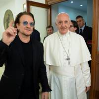 U2 rock band front man Bono Vox meets Pope Francis at the Vatican Wednesday. U2's Bono saw 'pain' on pope's face over clergy sex abuse scandals