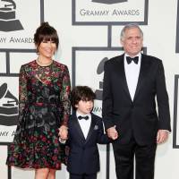 President and Chief Executive Officer of CBS Les Mooonves, his wife, Julie Chen, and their son, Charlie, arrive at the 58th Grammy Awards in Los Angeles in 2016. Julie Chen leaves CBS show 'The Talk' in taped message after husband Leslie Moonves is ousted