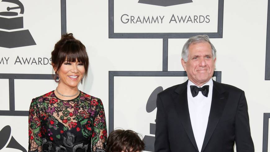 President and Chief Executive Officer of CBS Les Mooonves, his wife, Julie Chen, and their son, Charlie, arrive at the 58th Grammy Awards in Los Angeles in 2016. Julie Chen leaves CBS show 'The Talk' in taped message after husband Leslie Moonves is ousted