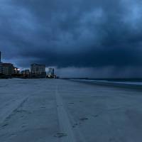 Rain begins to fall as the outer bands of Hurricane Florence make landfall in Myrtle Beach, South Carolina, on Thursday. Hurricane Florence makes landfall in North Carolina
