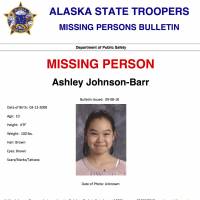 This missing person poster released by Alaska State Troopers shows Ashley Johnson-Barr, who was last seen leaving Rainbow Park in Kotzebue, Alaska, on Sept. 6 wearing a pink sweater and jeans. A search that includes multiple FBI agents has yielded no sign of Johnson-Barr, who went missing in a remote, largely Inupiat Eskimo town north of the Arctic Circle on Alaska’s western coast. Now authorities are investigating whether foul play was involved. 17 FBI agents help in search for missing girl in Alaska's far north, suspecting possible foul play