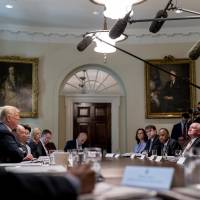 President Donald Trump speaks during a Cabinet meeting in the Cabinet Room of the White House in Washington Aug. 16. Lots of Trump administration officials were quick on Thursday to scratch their names off the list of potential authors of an unsigned New York Times opinion piece by a member of the so-called resistance working to thwart “reckless decisions” by Trump. NYT decision to publish anonymous column against Trump carries risks