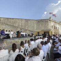 Dignitaries and guests attend a remembrance ceremony convened by Puerto Rico Gov. Ricardo Rossello at the San Cristobal Castle, on the anniversary of Hurricane Maria, in San Juan Thursday. Hurricane Maria left almost 3,000 dead, caused economic losses amounting hundreds of millions of dollars and left a path of destruction and damaged infrastructure through the island. With song and sadness, Puerto Rico marks year since Hurricane Maria devastated island