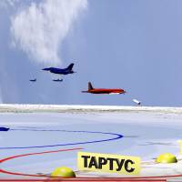 A computer simulation released by the Russian Defense Ministry Sunday purports to show Israeli jets near the Russian reconnaissance plane, shown in red, off Syria’s coast before it was accidentally shot down by Syria forces responding to an Israeli airstrike. The Russian Defense Ministry on Sunday again blamed Israel for the downing of its plane, as Syrian government forces are thought to have mistook the Russian Il-20 reconnaissance plane for an Israeli jet and shot it down Monday, killing all 15 people aboard. Russia blames Israel for downing of its warplane by Syrian forces
