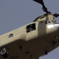 A Chinook U.S. military helicopter arrives at NATO’s Resolute Support mission in Kabul as U.S. Defense Secretary Jim Mattis arrives in Afghanistan for an unannounced visit on Friday. Mattis landed in Kabul for an unannounced visit to war-torn Afghanistan, adding his weight to a flurry of diplomatic efforts to bring the Taliban to the negotiating table. Taliban kill scores in attacks on security forces across north Afghanistan: officials