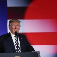 U.S. President Donald Trump speaks at a Republican fundraiser at the Carmel Country Club in Charlotte, North Carolina, on Friday. Trump to skip summits with Asian leaders in Singapore and Papua New Guinea; Pence to attend
