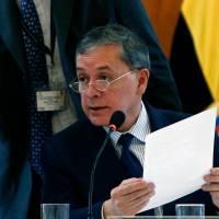 Ecuadorean Vice-Minister of Human Mobility Santiago Chavez speaks during a regional meeting to address the huge flow of Venezuelan migrants at the Foreign Ministry in Quito on Tuesday. Venezuela urged to accept migration crisis humanitarian aid