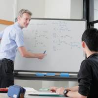 A student who entered Chiba University under the academic acceleration program takes a personal training seminar designed for such students at the university. Legal issues and entrenched ideas about education keep talented students from skipping grades in Japan