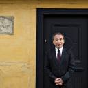 Japanese writer Haruki Murakami, winner of the 2016 Hans Christian Andersen Literature Award, is seen outside Andersen's house in Odense, Denmark, in October 2016.