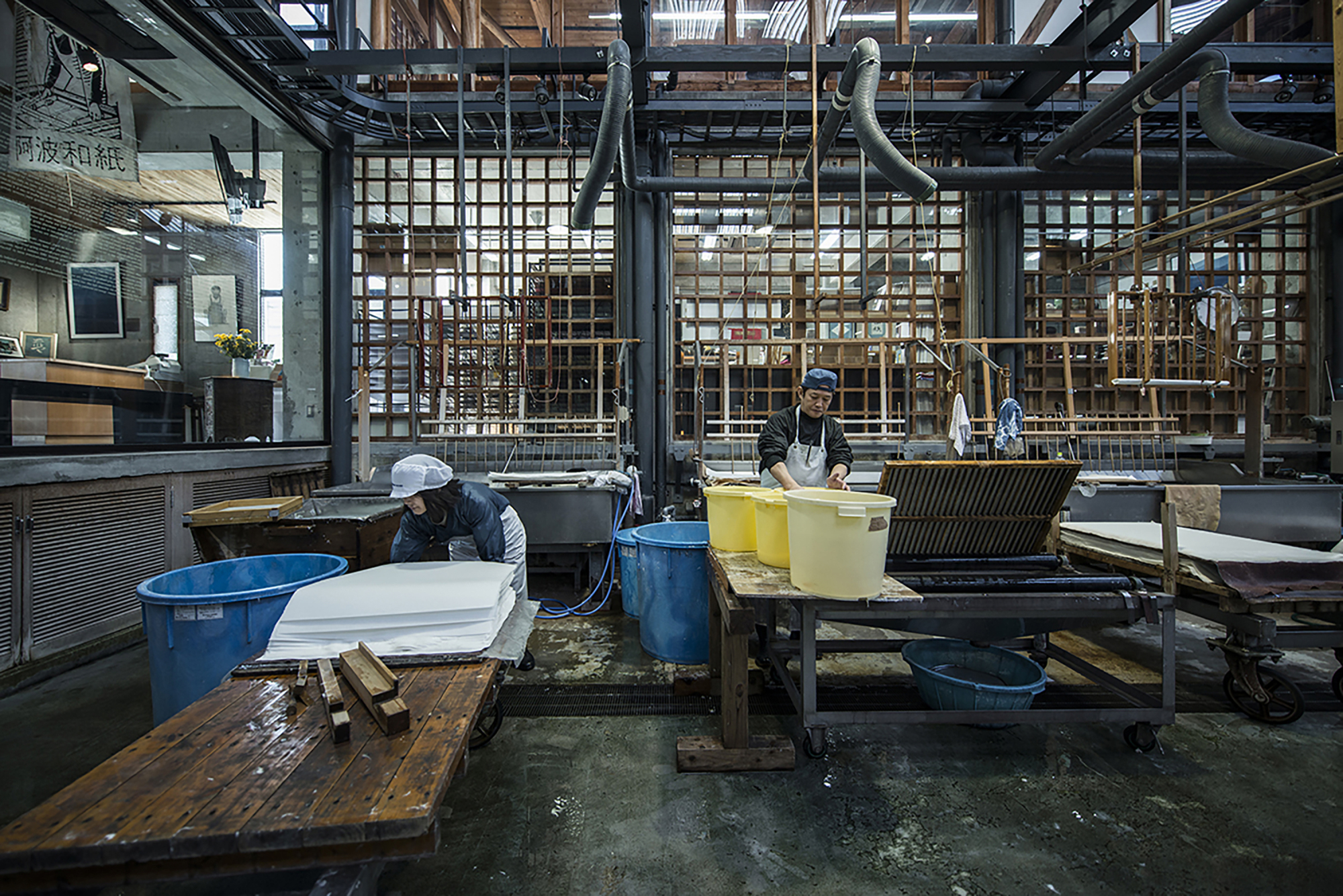 Center of production: Awagami papermakers work on new extra-thick handmade washi for digital printing.