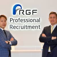 RGF Professional Recruitment Japan Manager Takuya Sakamoto and Director Benjamin Cordier cite their database of job candidates as their largest advantage over competitors. | SATOKO KAWASAKI
