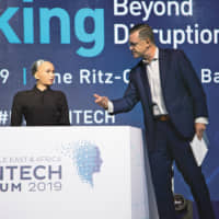 Sophia the Robot at the 3rd Middle East and Africa FinTech Forum on 21 February 2019 in Bahrain. The forum was attended by over 800 delegates.