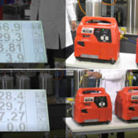 Tests show that liquefied petroleum gas in a power generator emits 3.9 percent of carbon dioxide (top), while the use of HHO gas (bottom) emits zero CO2. | ENECO HOLDINGS INC.