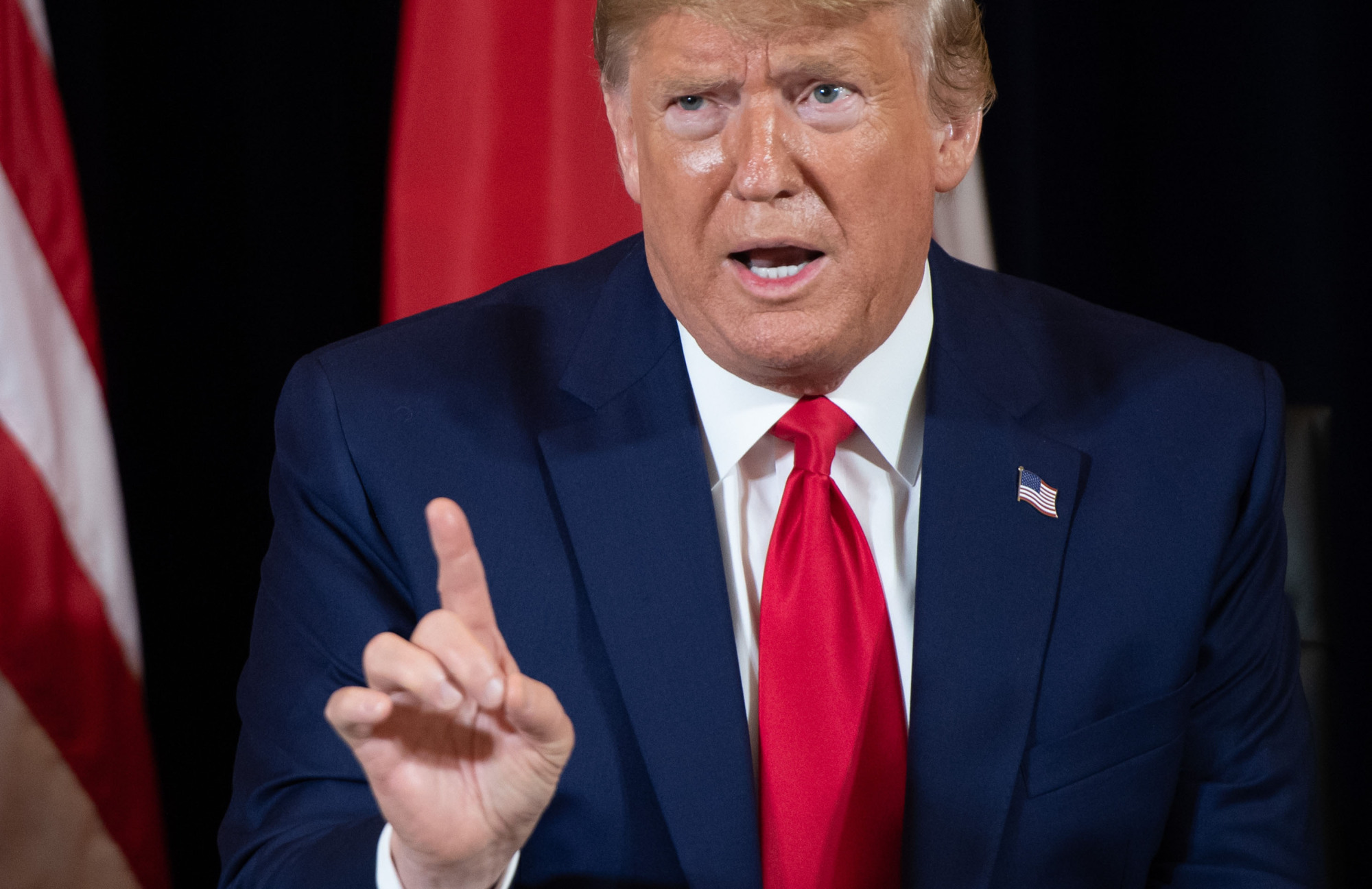 U.S. President Donald Trump speaks during a meeting with Polish President Andrzej Duda on the sidelines of the U.N. General Assembly in New York on Sept. 23. | AFP-JIJI