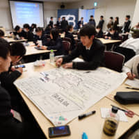 Students prepare materials to present their ideas for new products and services to several of Japan's major companies. | YOSHIAKI MIURA