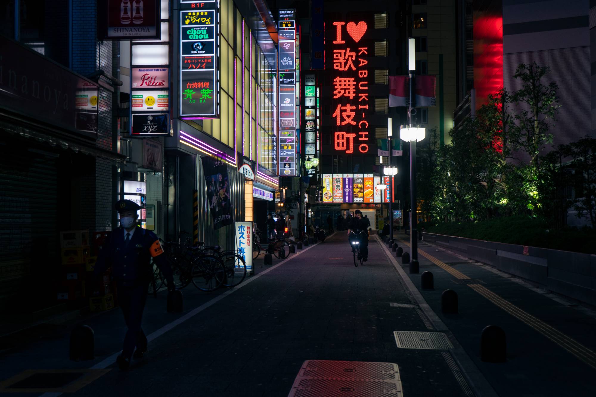 Kabukicho is a well-known red light district near Shinjuku Station, though the area still has its fair share of “wholesome” entertainment, including the Robot Restaurant (shut by the state of emergency) and the famous Toho Cinemas Godzilla statue. | Oscar Boyd