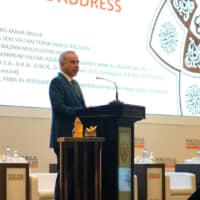 His Royal Highness Sultan Nazrin Shah speaks at the World Halal Conference on April 5, 2018.