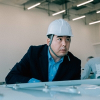 Takahide Matsuura, CEO of Terra Laboratory Co., tests a long-range drone at the Fukushima Robot Test Field in Minamisoma, Fukushima Prefecture, in November.