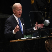 In his first address to the United Nations, U.S. President Joe Biden urged global action against climate change and pledged the U.S. would double its financial support to developing countries. | POOL / GETTY IMAGES / VIA KYODO