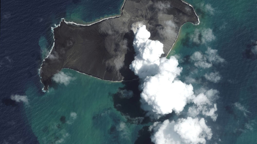 A satellite image shows the Hunga Tonga-Hunga Ha’apai volcano on January 6, eleven days before Saturday’s devastating eruption. 