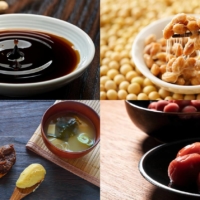 A study says Japanese fermented foods, such as soy sauce, natto (fermented soybeans) and miso, can help improve longevity. Umeboshi (pickled plums) are known for health benefits that include neutralizing lactic acid buildup. All four ingredients can be used in a variety of delicious dishes. | GETTY IMAGES