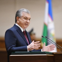 President Shavkat Mirziyoyev delivers an inauguration speech on Nov. 6, 2021. | EMBASSY OF UZBEKISTAN