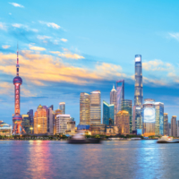 Shanghai skyline panoramic view at night, China