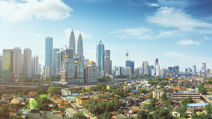 Panorama cityscape view in the middle of Kuala Lumpur city center, day time, Malaysia