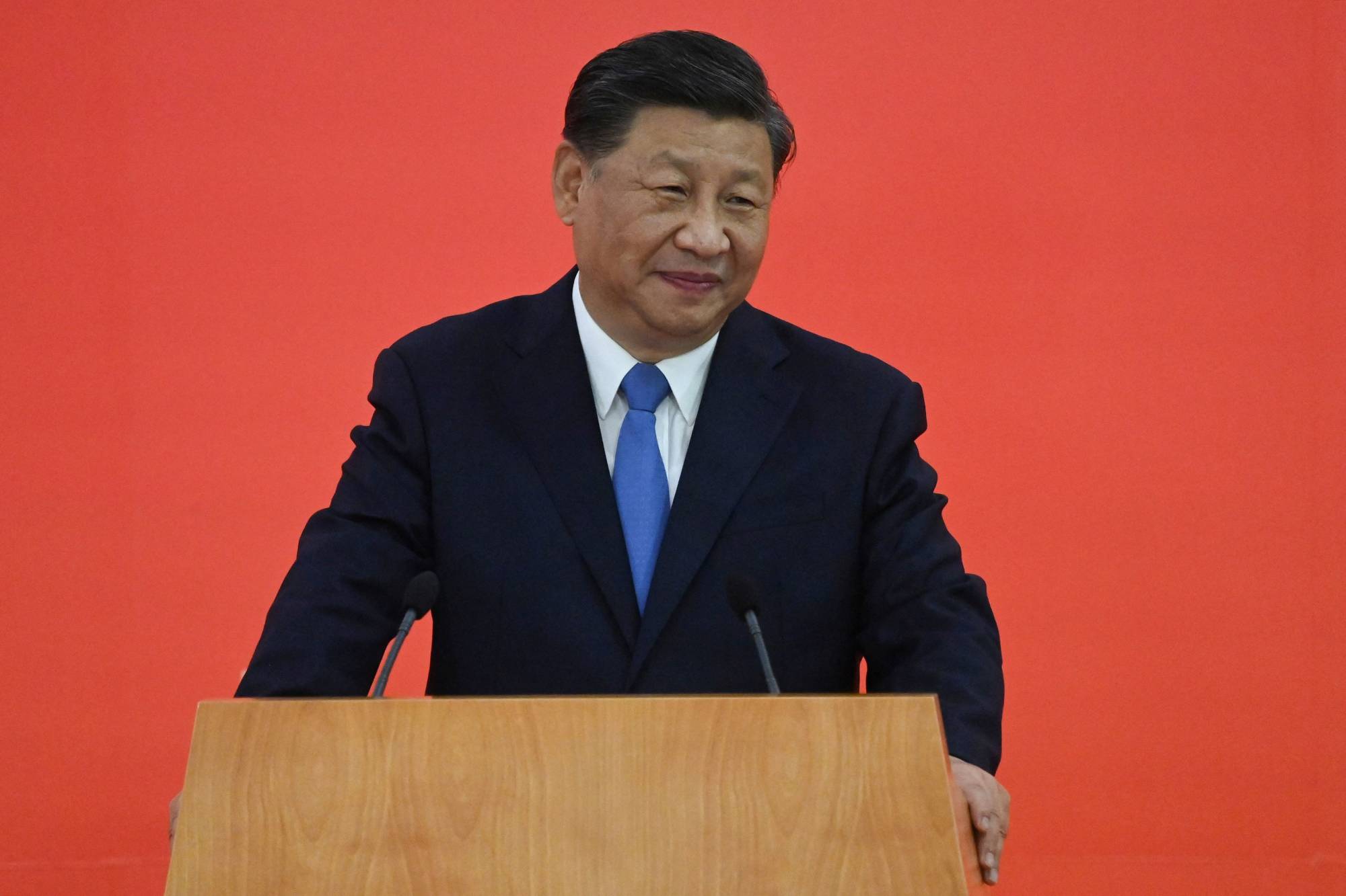 Chinese President Xi Jinping speaks in Hong Kong on June 30. | POOL / VIA AFP-JIJI