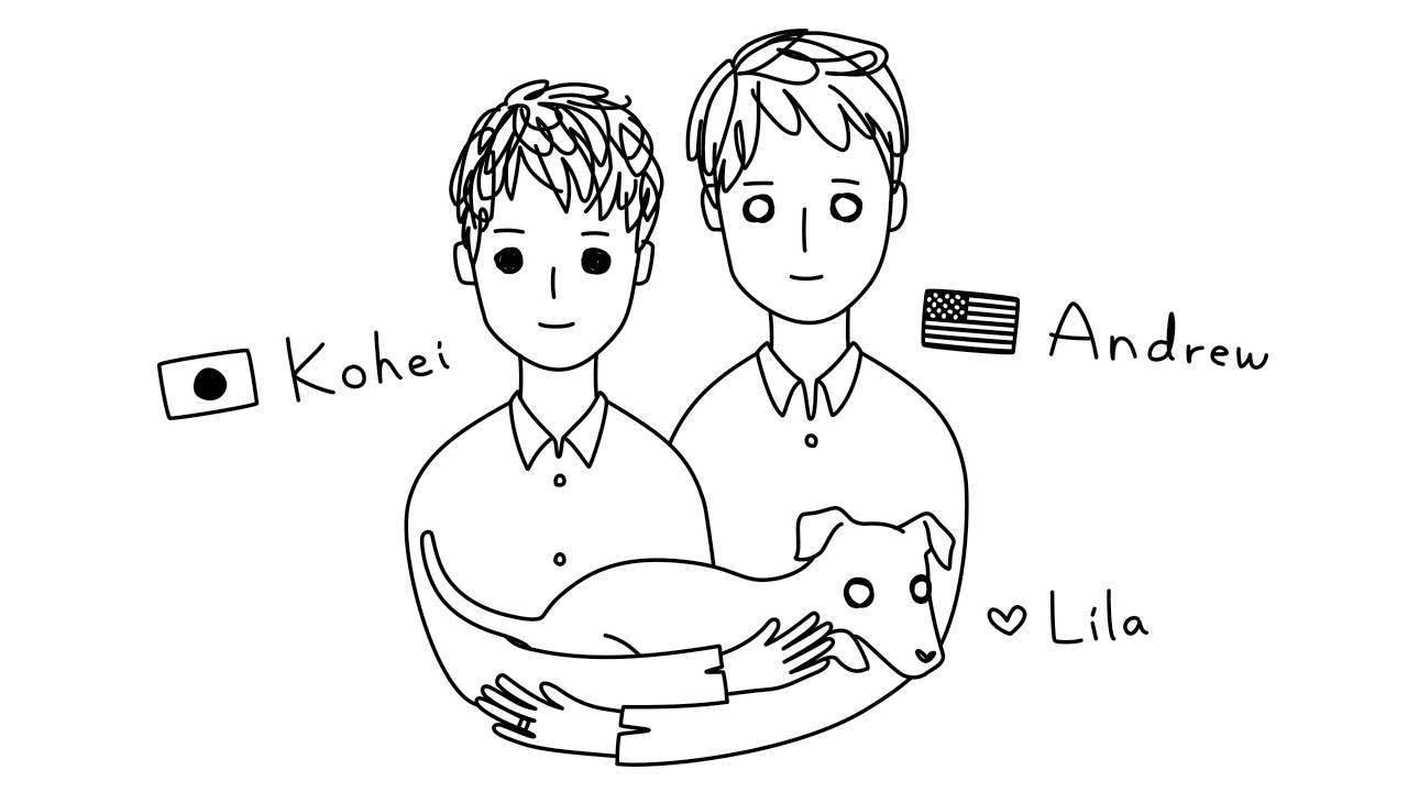 An illustration of Andrew High and his husband, Kohei | ©OSAWA YOUSKE / 403COLLECTIVE 