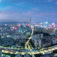 City Skyline in the Evening of Nanshan, Shenzhen, Guangdong, China