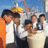 Deck and engineering officers undergo position-fixing training aboard the Great Spirit. | © WAH KWONG