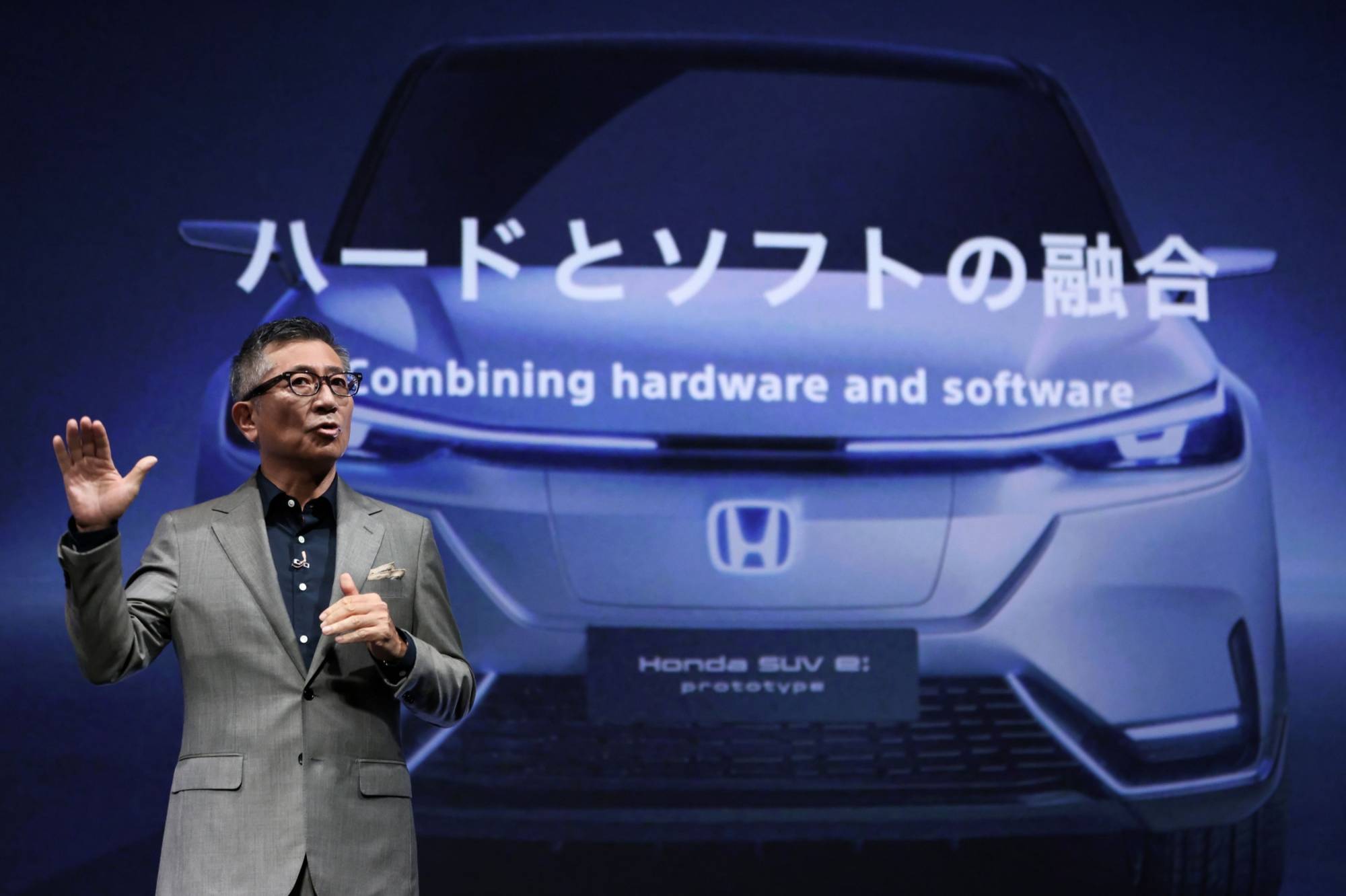 Yasuhide Mizuno, chairman and chief executive officer of Sony Honda Mobility, speaks during a news conference in Tokyo on Oct. 13. | BLOOMBERG