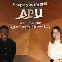 Originally from Sierra Leone, Sahr Victor Kebbie (left) learned about APU while studying at the African Leadership Academy in South Africa, while Indonesian Sherly Budiman heard about APU when she was studying at United World College Dilijan in Armenia. | RITSUMEIKAN ASIA PACIFIC UNIVERSITY
