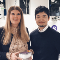 Minja Salmio, Vice President, Nightingale Health Japan, with Yasutaka Yamakawa, President of Welltus at Nightingale Health’s laboratory